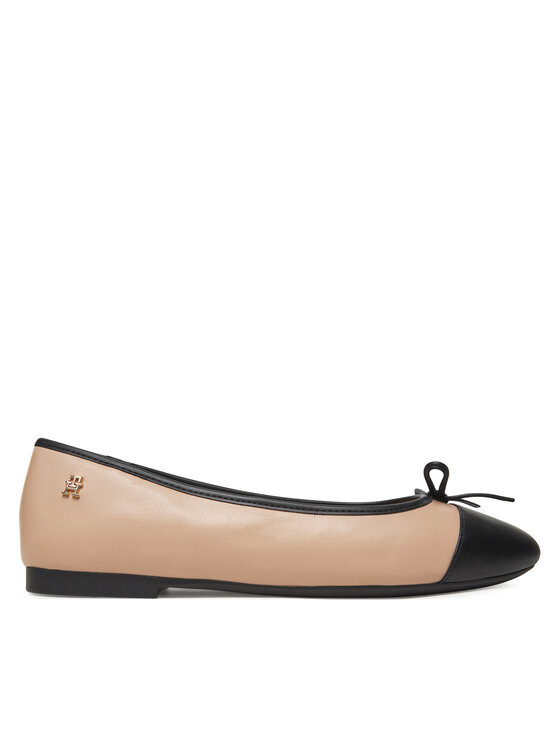 Tommy Hilfiger Balerini Tommy Hilfiger Toe Cap Leather Ballerina FW0FW08759 Écru