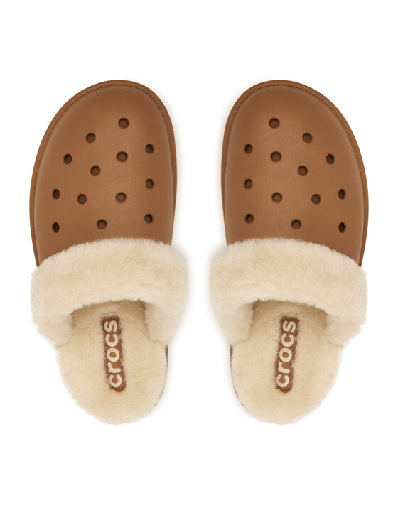 Crocs Тапочки Crocs Classic Fuzz Scuff 212143 Коричневий