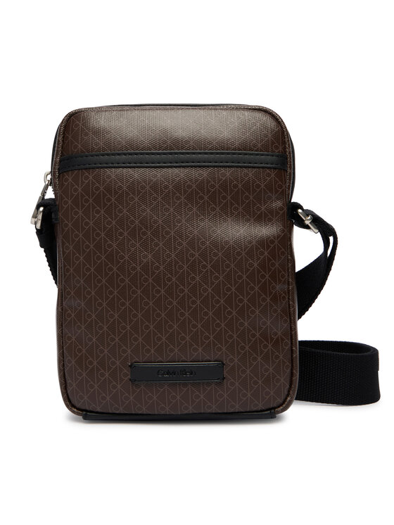 Calvin Klein Torbica za okrog pasu Calvin Klein Emblem Aop Coated Slim Reporter LV04D3334G Rjava