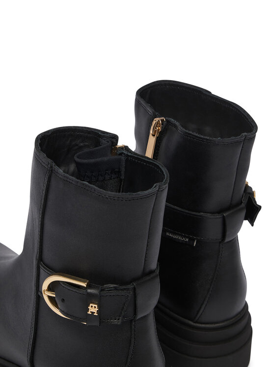 Tommy Hilfiger Боти Tommy Hilfiger Leather Chunky Th Buckled Boot FW0FW09549 Черен