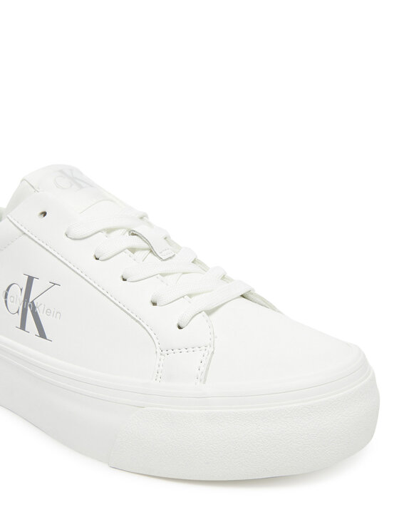 Calvin Klein Jeans Sneakersy Calvin Klein Jeans Vulc Flatf Lth Silver Logo Tag YW0YW01877 Biały