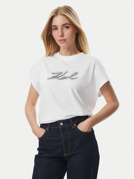 KARL LAGERFELD KARL LAGERFELD Camiseta Rhinestone B4W17048 Blanco Relaxed Fit