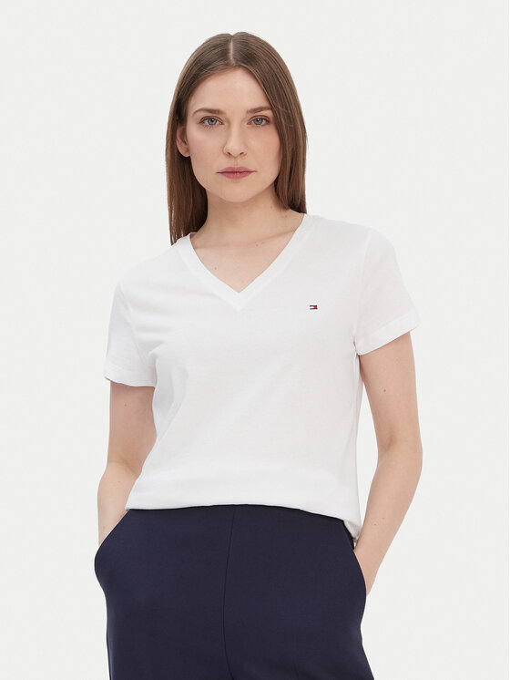 Tommy Hilfiger Tommy Hilfiger T-shirt Heritage V-Neck Tee WW0WW24969 Bianco Regular Fit