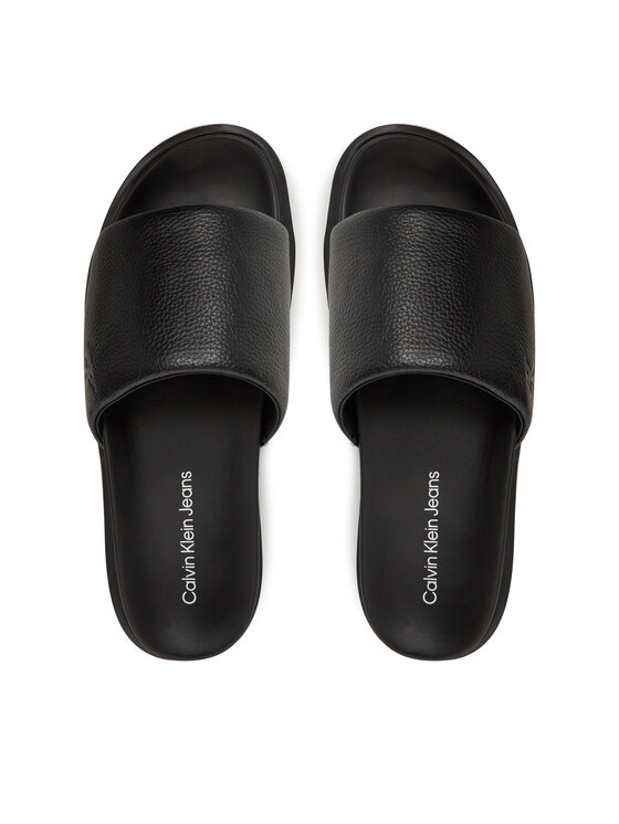 Calvin Klein Jeans Şlapi Calvin Klein Jeans Flat Molded Slide Sandal Lth YM0YM01225 Negru
