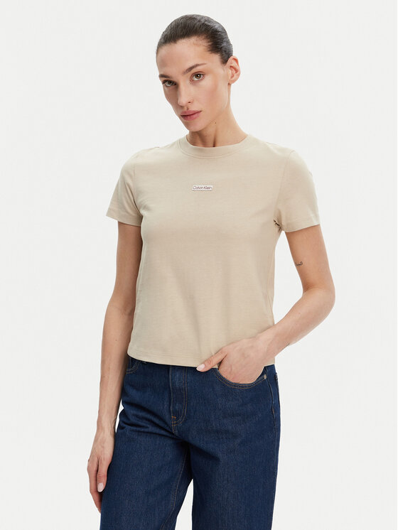 Calvin Klein Jeans Calvin Klein Jeans Majica Placed Institutional J20J225524 Bež Slim Fit