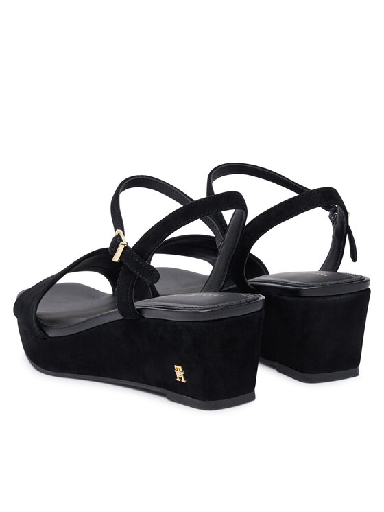 Tommy Hilfiger Sandali Tommy Hilfiger Suede Wrapped Mid Wedge FW0FW09235 Črna