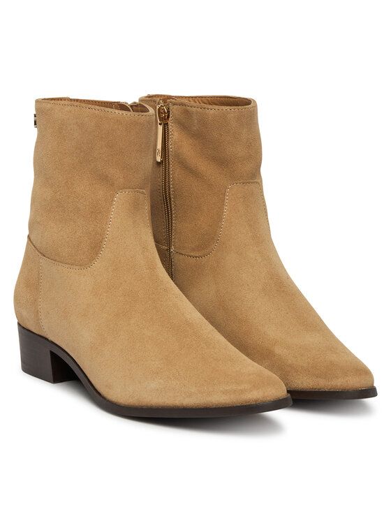 Tommy Hilfiger Botki Tommy Hilfiger Suede Ankle Boot W Zip FW0FW09922 Beżowy