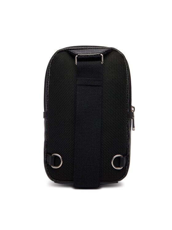 Calvin Klein Torbica za okrog pasu Calvin Klein Emblem Aop Coated Square Sling LV04D3335G Črna