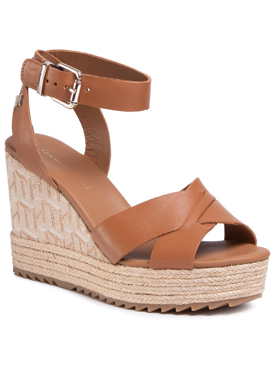 Tommy Hilfiger Espadrilles Tommy Hilfiger Th Raffia High Wedge Sandal FW0FW04842 Barna