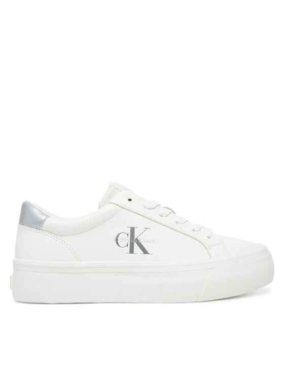 Calvin Klein Jeans Superge Calvin Klein Jeans Vulc Flatf Lth Silver Logo Tag YW0YW01877 Bela