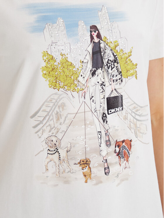 DKNY DKNY Camiseta Central Park Conversational P61M0WNA Blanco Regular Fit