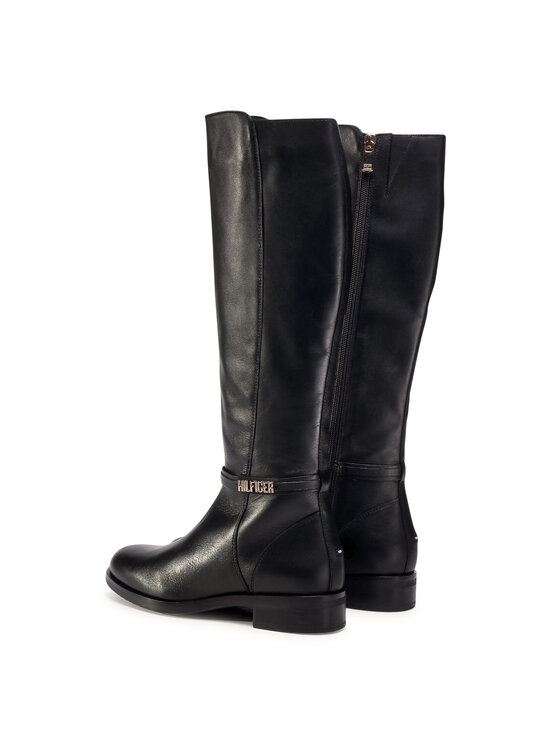 Tommy Hilfiger Oficerki Tommy Hilfiger Block Branding Flat Long Boot FW0FW05167 Czarny