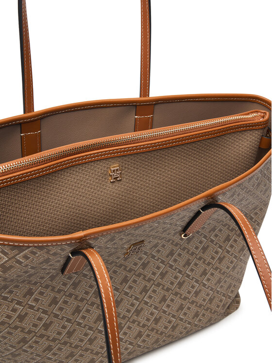 Tommy Hilfiger Τσάντα Tommy Hilfiger Th Monoplay Leather Tote AW0AW17416 Ανοιχτό μπεζ