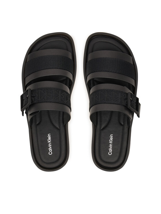 Calvin Klein Şlapi Calvin Klein Ergon Buckle Sandal Wb Lth Aop HM0HM02096 Negru