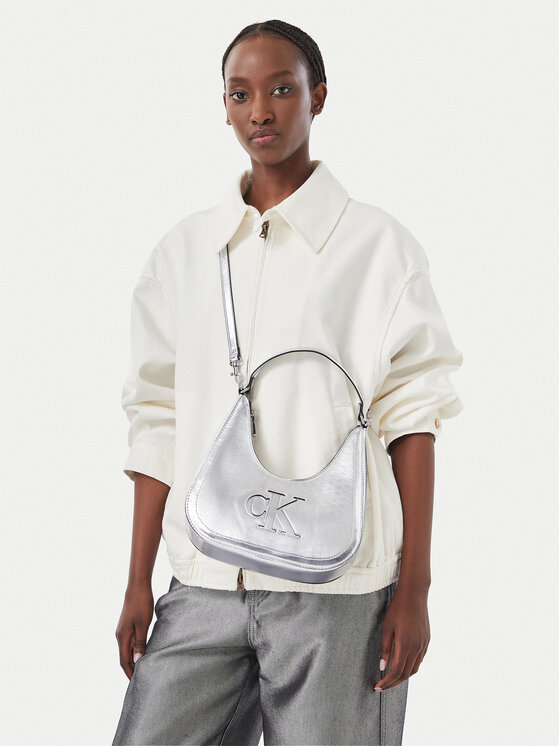 Calvin Klein Torebka Calvin Klein Bold Ck Outline Mtl Shoulder Bag LV04F3897G Srebrny
