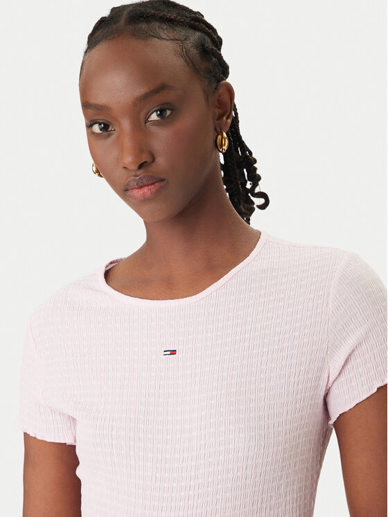 Tommy Jeans Tommy Jeans Camiseta Smock Seersucker DW0DW22219 Rosa Slim Fit