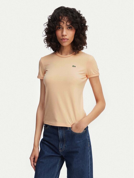 Lacoste Lacoste T-Shirt TF5289 Ανοιχτό πορτοκαλί Slim Fit