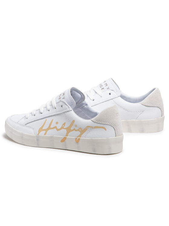 Tommy Hilfiger Superge Tommy Hilfiger Th Signature Leather Sneaker FW0FW05701 Bela