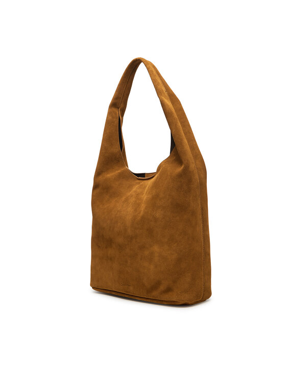 Calvin Klein Ročna torba Calvin Klein Slouchy Suede Leather Medium Bag LV04F3597G Rjava
