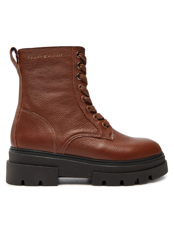 Tommy Hilfiger Botines planos Tommy Hilfiger Bicolor Leather Lace-Up FW0FW08160 Marrón