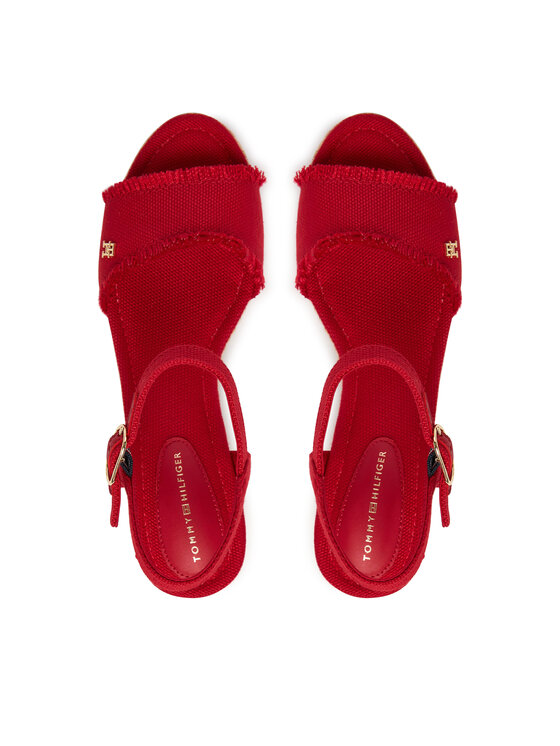 Tommy Hilfiger Sandali Tommy Hilfiger Mid Woven Wedge Espad Fringe FW0FW09470 Rdeča