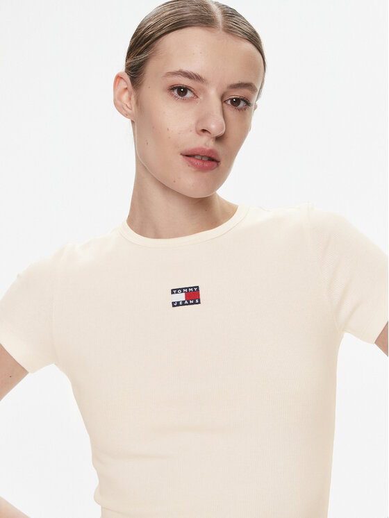 Tommy Jeans Tommy Jeans T-shirt Badge DW0DW17881 Crema Slim Fit