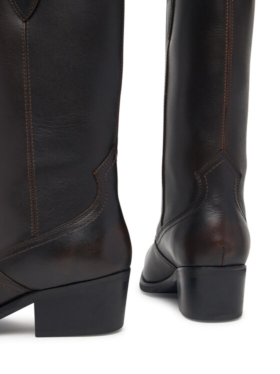 Tommy Hilfiger Čižmy Tommy Hilfiger Leather Mid Calf Western Boot FW0FW09798 Tmavo hnedá