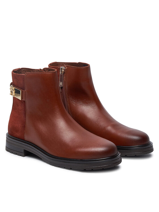 Tommy Hilfiger Botine Tommy Hilfiger Th Logo Leather Mix Chelsea FW0FW08336 Maro