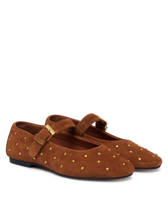 Tommy Hilfiger Balerinke Tommy Hilfiger Th Buckle Suede Stud Ballerina FW0FW09666 Rjava