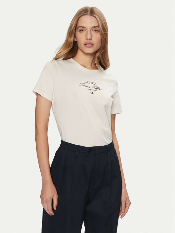 Tommy Hilfiger Tommy Hilfiger T-shirt WW0WW43895 Écru Regular Fit