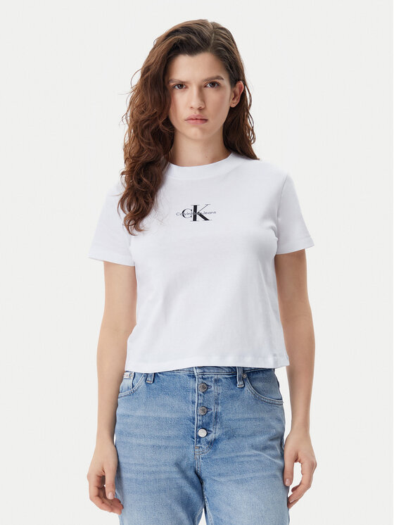 Calvin Klein Jeans Calvin Klein Jeans Marškinėliai Baby Tee J20J223113 Balta Slim Fit