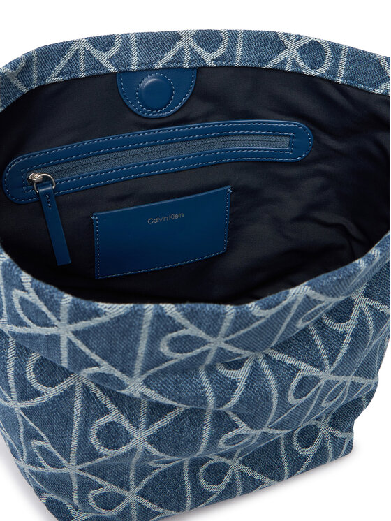 Calvin Klein Torebka Calvin Klein Emblem Aop Denim Bucket LV04F3432G Niebieski