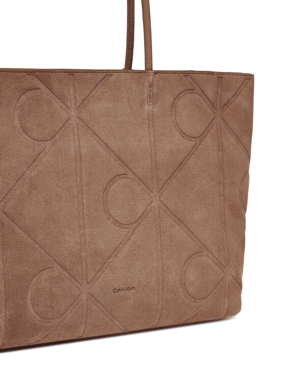 Calvin Klein Torbica Calvin Klein Emblem Aop Embossed Suede Tote LV04F3334G Bež