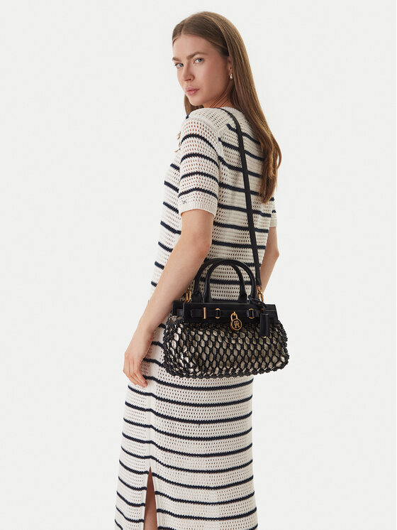 Tommy Hilfiger Ročna torba Tommy Hilfiger American Icon Mini Tote Macrame AW0AW18542 Črna