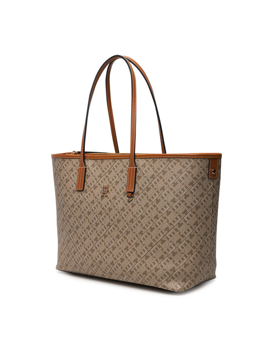 Tommy Hilfiger Τσάντα Tommy Hilfiger Th Monoplay Leather Tote AW0AW17416 Ανοιχτό μπεζ