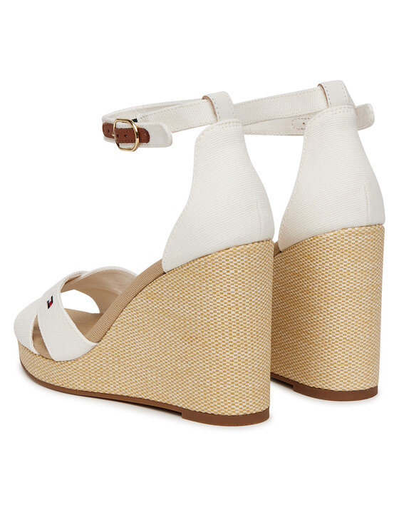Tommy Hilfiger Sandály Tommy Hilfiger Flag High Wedge Espad Crisscross FW0FW08661 Écru