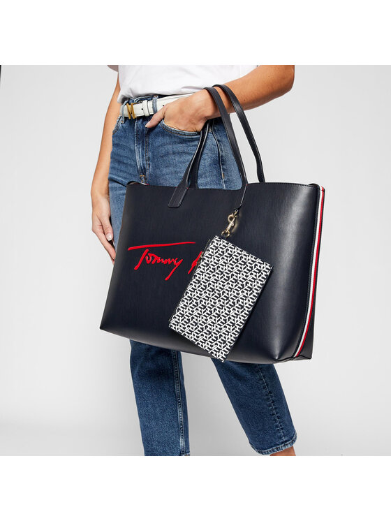 Tommy Hilfiger Borsetta Tommy Hilfiger Iconic Tommy Tote Signature AW0AW08607 Blu scuro