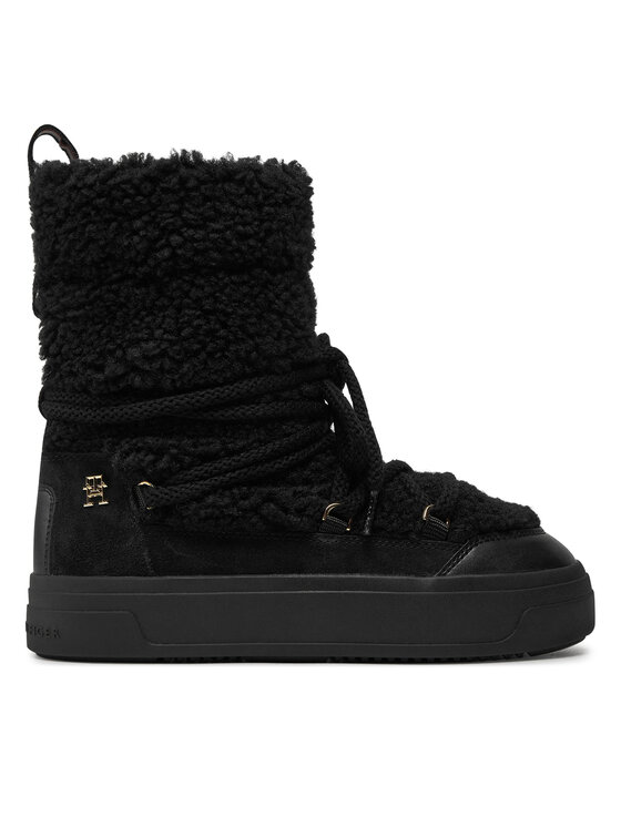 Tommy Hilfiger Škornji za sneg Tommy Hilfiger Lace-Up Faux Shearling Snowboot FW0FW08252 Črna