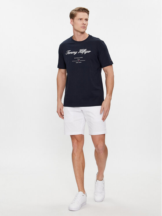 Tommy Hilfiger Tommy Hilfiger Majica Script Logo Tee MW0MW33691 Mornarsko modra Regular Fit