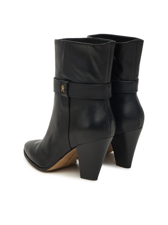 Tommy Hilfiger Īsie zābaki Tommy Hilfiger Th T-Strap Leather Pointy Bootie FW0FW08984 Melns