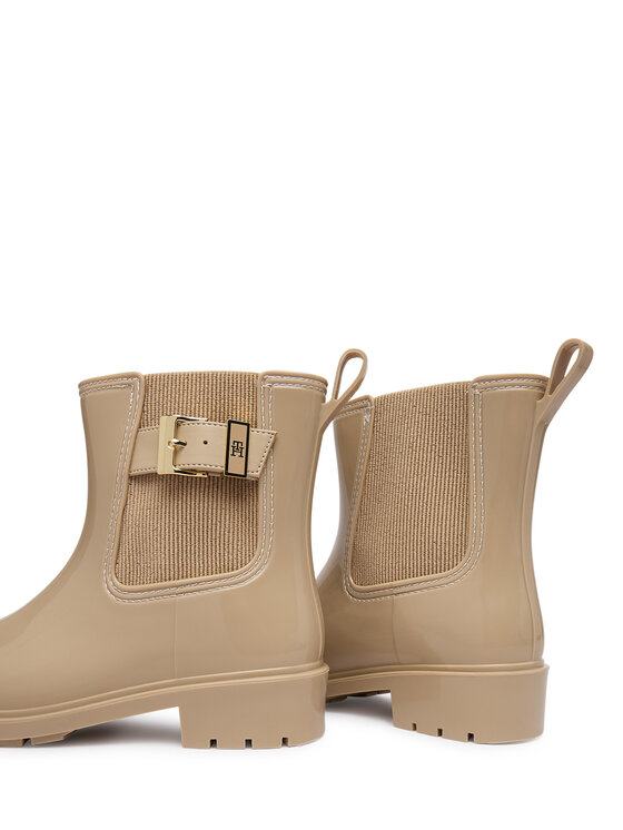 Tommy Hilfiger Gumijasti škornji Tommy Hilfiger Th Buckle Glossy Ankle Rain Boot FW0FW09543 Bež