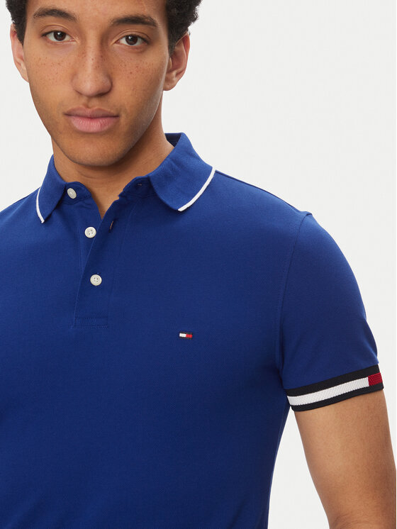 Tommy Hilfiger Tommy Hilfiger Polo majica Flag Cuff MW0MW38458 Modra Slim Fit