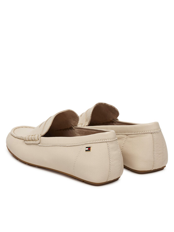 Tommy Hilfiger Mokasíny Tommy Hilfiger Flag Leather Driver Loafer FW0FW09350 Écru