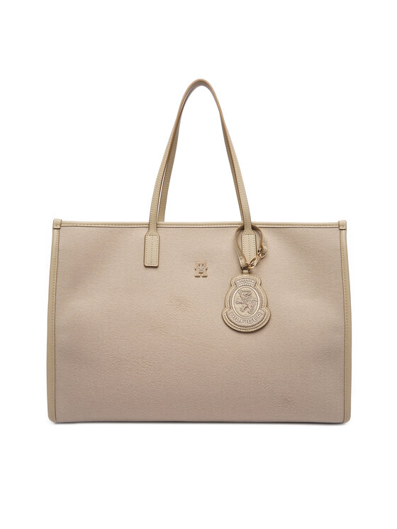 Tommy Hilfiger Borsetta Tommy Hilfiger Th City Large Tote Melton AW0AW18215 Beige