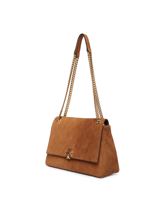Tory Burch Kabelka Tory Burch Charlie Quilted Suede Shoulder Bag 183357 Hnedá