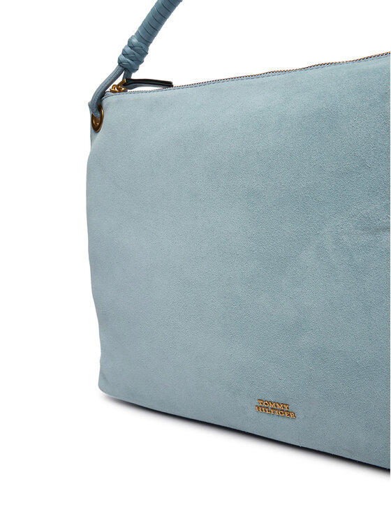 Tommy Hilfiger Ročna torba Tommy Hilfiger Th Statement Leather Bag Suede AW0AW18402 Svetlo modra