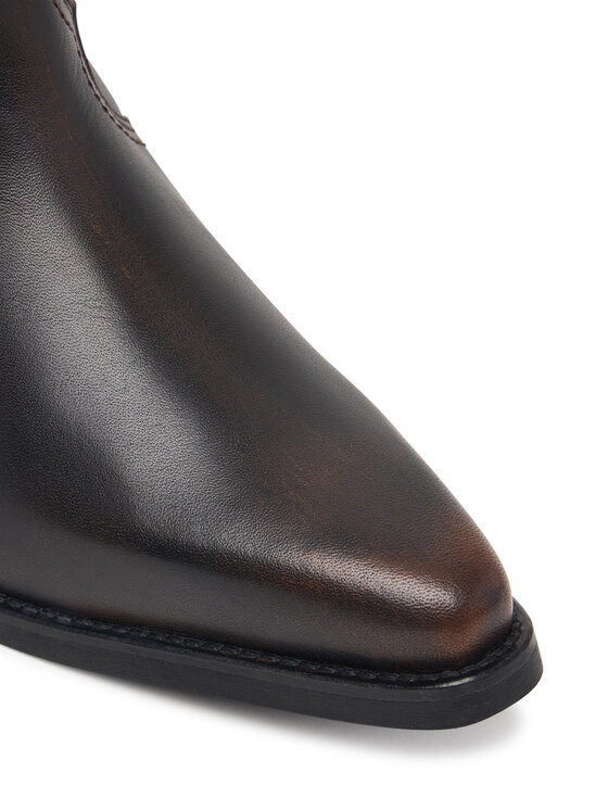 Tommy Hilfiger Čižmy Tommy Hilfiger Leather Mid Calf Western Boot FW0FW09798 Tmavo hnedá