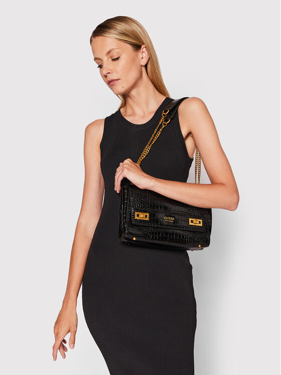 Guess Torbica Guess Katey Croc Flap Shoulder Bag HWCB8494190 Crna
