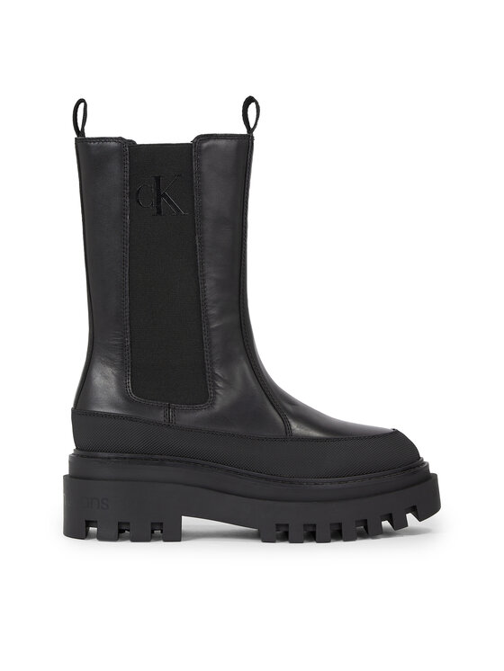 Calvin Klein Jeans Kotníková obuv s elastickým prvkem Calvin Klein Jeans Flatform Chelsea Boot Lth Wn YW0YW01111 Černá