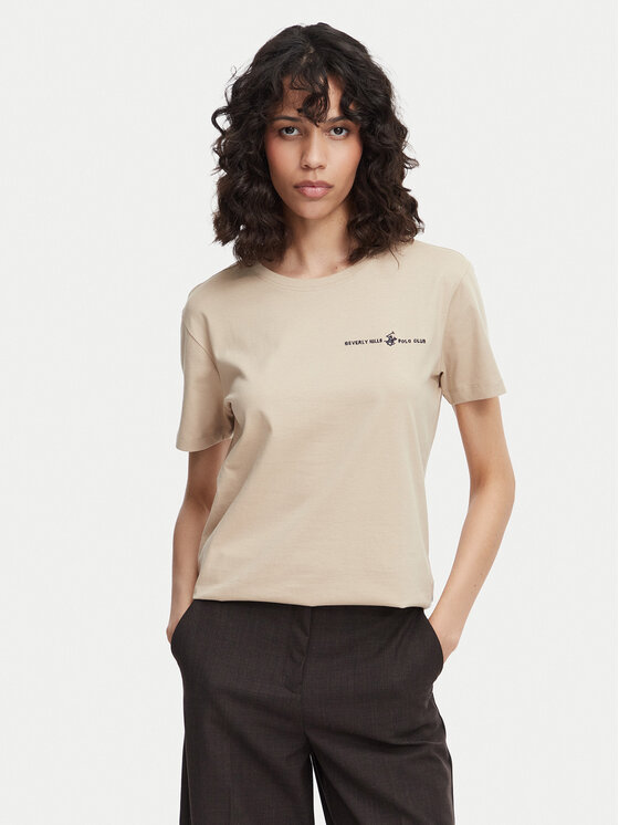 Beverly Hills Polo Club Beverly Hills Polo Club Camiseta P-SS26W-TS085 Beis Regular Fit